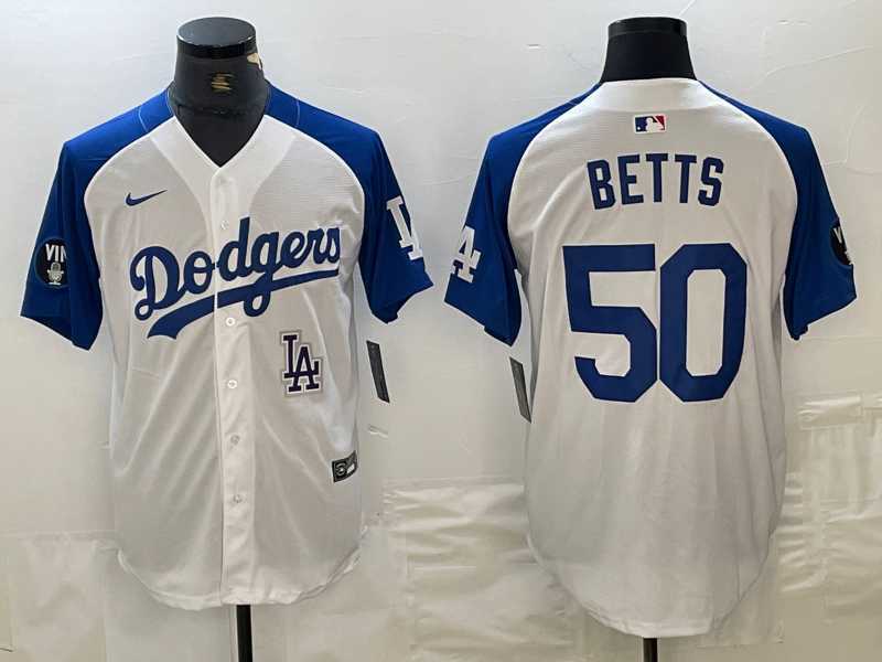 Men's Los Angeles Dodgers #50 Mookie Betts White Blue Fashion Stitched Cool Base Limited Jersey,We sell and wholesale Men's Los Angeles Dodgers #50 Mookie Betts White Blue Fashion Stitched Cool Base Limited Jersey on line form chian!